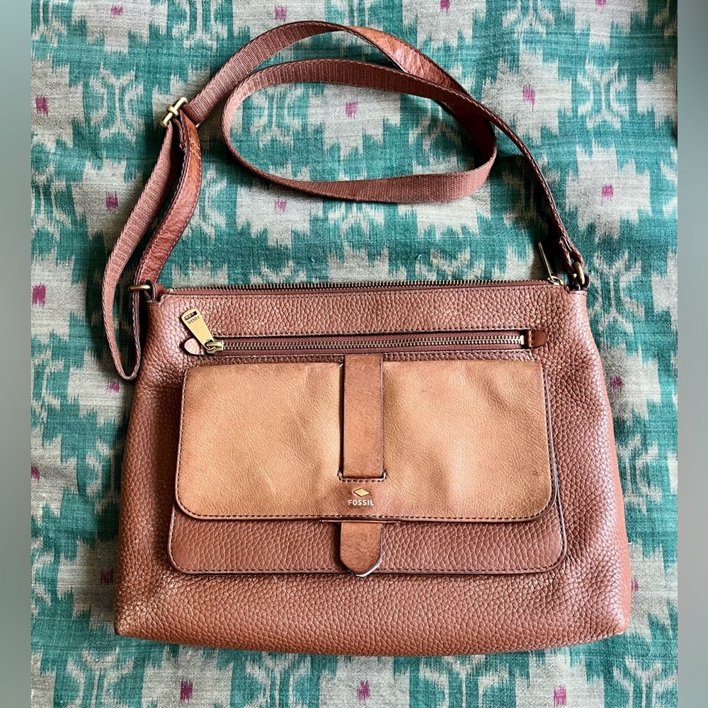 Fossil Kinley Brown Leather Crossbody 90s Y2K Messenger Bag